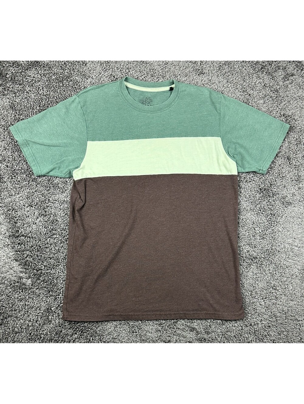 prAna Men's Colorblocked Organic Cotton T-Shirt Green Brown White Large